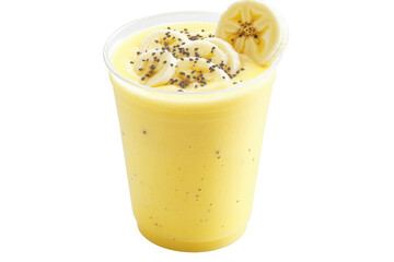Refreshing banana smoothie with chia seeds and sliced fruit