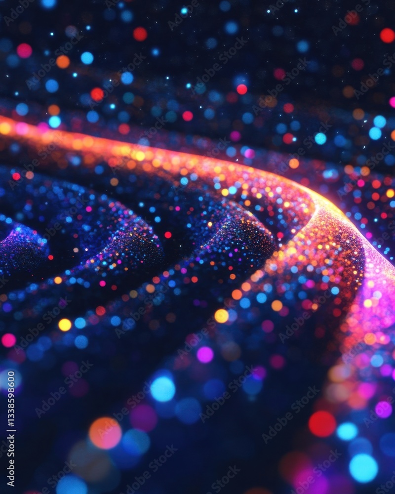 Poster abstract multicolored light particles on dark blue surface creating a dreamy and festive atmosphere 