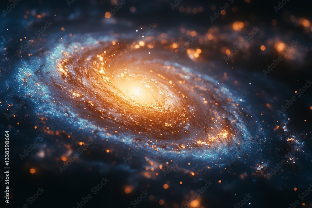 Wall mural a spiral nebula galaxy with a bright core centered in the against an outer space background.