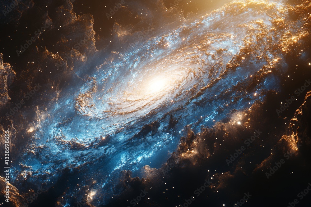 Wall mural a spiral nebula galaxy with a bright core centered in the against an outer space background.