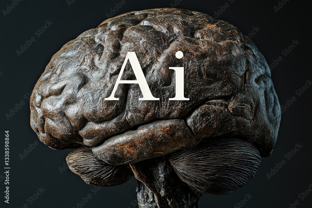 Poster artificial intelligence concept represented by organic brain-like structure with ai inscription,symb