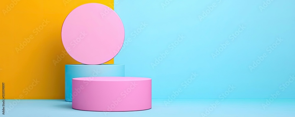 Poster Negative space design abstract background concept. Colorful geometric shapes on a vibrant background for modern design aesthetics.