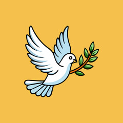 a white dove carrying an olive branch, symbolizing peace and harmony. The dove is depicted with its wings spread