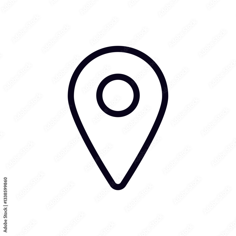 Poster black location pin icon used for navigation and map applications, symbolizing a destination point.