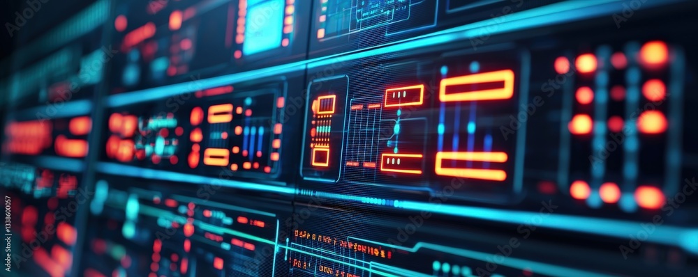 Aufkleber smart grid efficiency cyber security concept. digital interface with vibrant blue and orange design 
