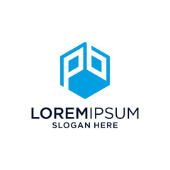 Abstract Blue Geometric Hexagon Logo Design