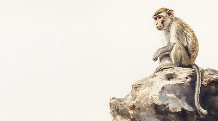 Obraz premium A Young Monkey Perched on a Rock