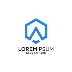 Naklejka premium Abstract Blue Geometric Hexagon Logo Design