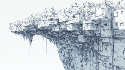 Fototapeta premium Complex architectural structure clings precariously to a sheer cliff face