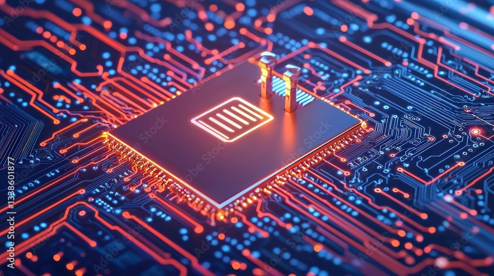 Aufkleber smart grid efficiency cyber security concept. futuristic microchip on a glowing circuit board.