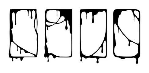 Set of vertical square Halloween frames. Scary dripping blood hand drawn backgrounds.