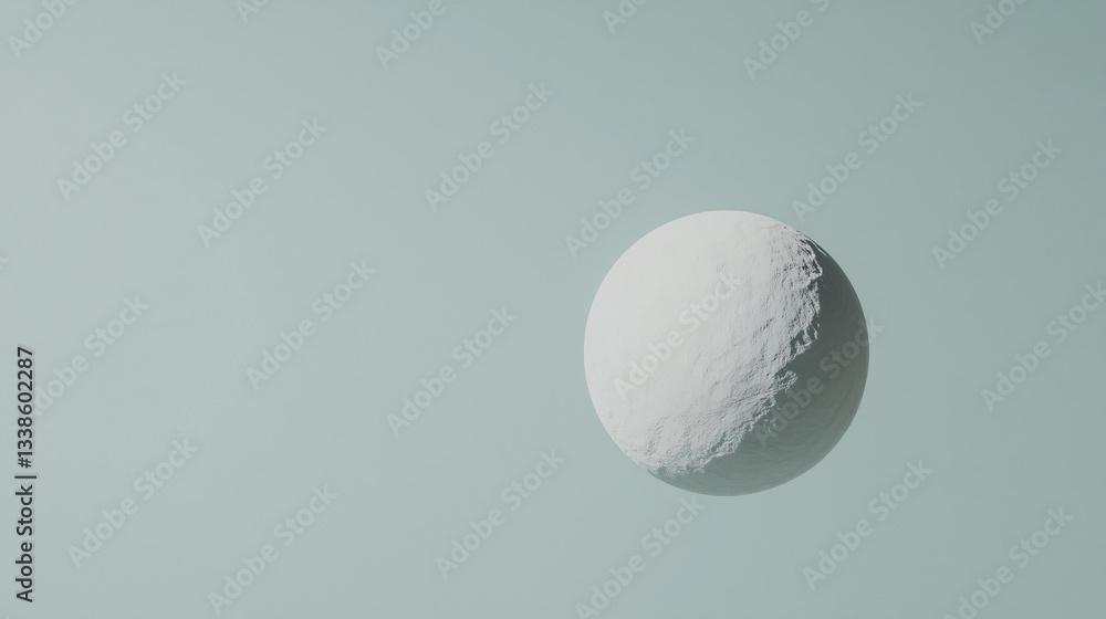 Poster floating orb: a textured, white sphere floats serenely against a soft pastel background, creating a 