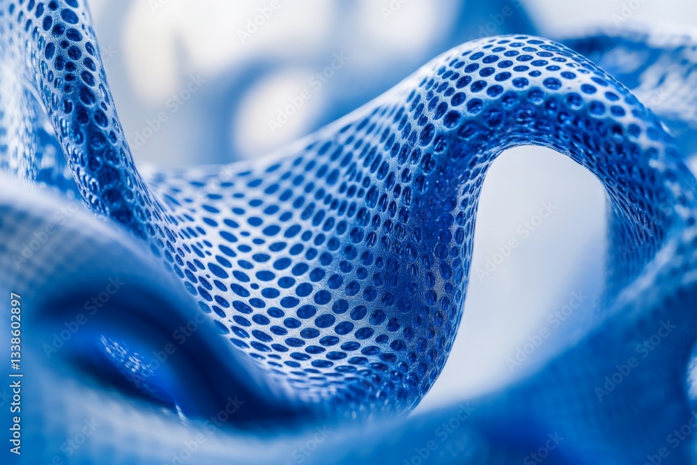 Leinwandbilder Close-up view of textured blue mesh fabric highlighting intricate pattern and soft draping of material