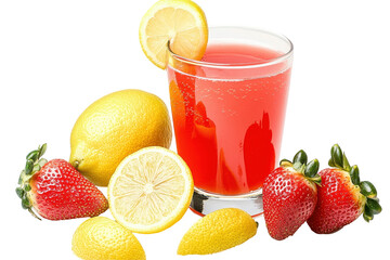 Refreshing strawberry lemonade in a glass with fruit