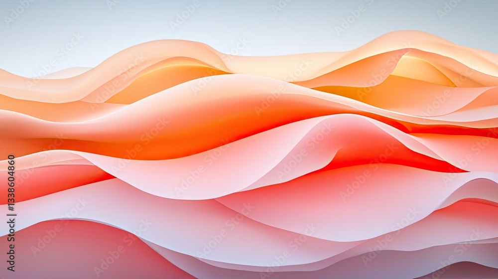 Poster Surrealist art abstract background concept. Abstract wave patterns in soft peach and pink hues create a serene and stylish backdrop.