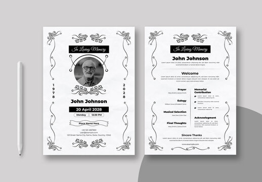 Floral Funeral Program Design Layout