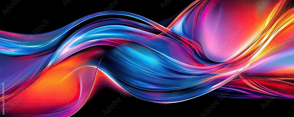 Poster Negative space design abstract background concept. Vibrant abstract waves in blue, pink, and orange, creating a dynamic visual effect.