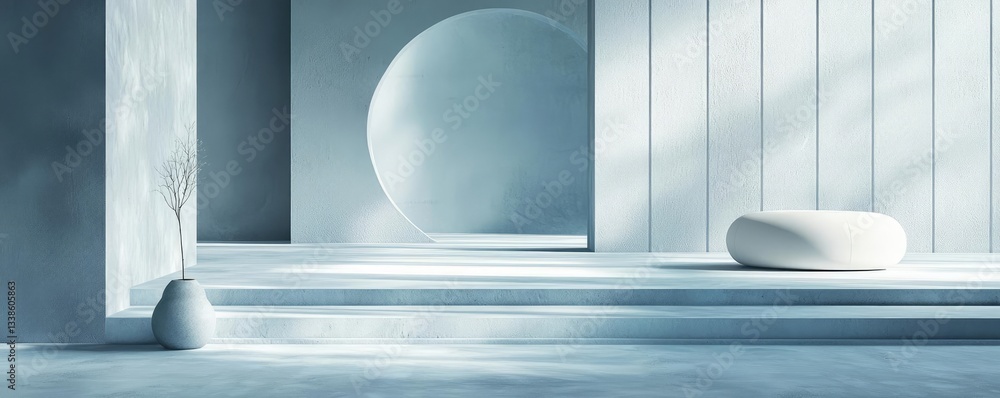 Poster Negative space design abstract background concept. A tranquil interior space with minimalistic design, soft light, and soothing colors.