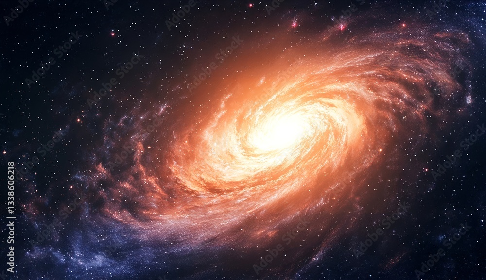 Wall mural a spiral nebula galaxy with a bright core centered in the against an outer space background.