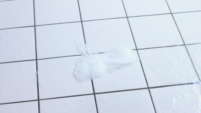 Scrubbing Tiles with Foamy Cleaner &ndash; Deep Cleaning Process