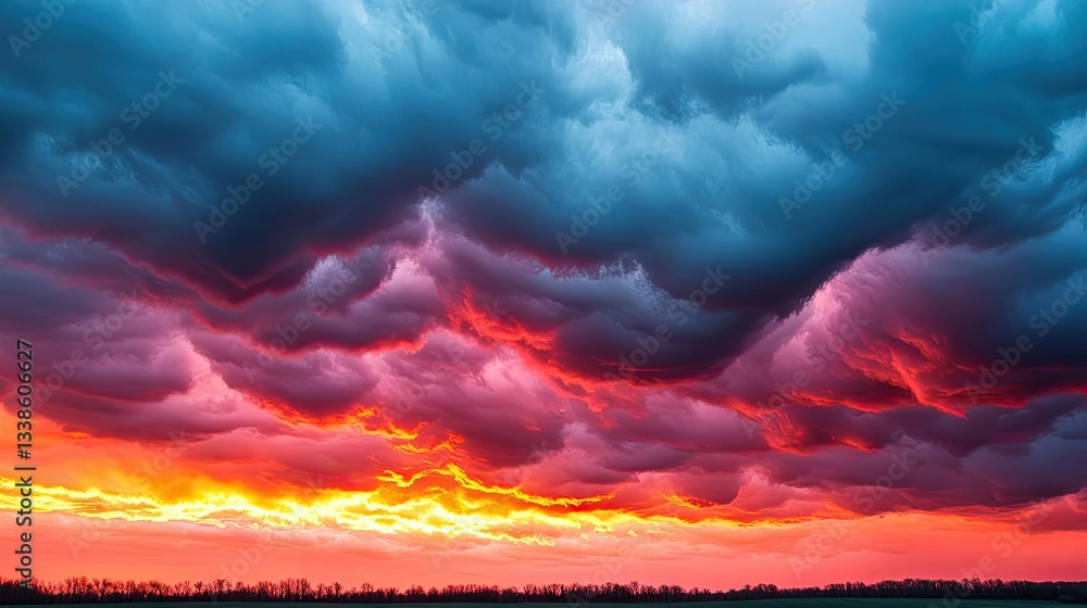 Poster sunset landscape abstract background idea. stunning sunset view with dramatic clouds and vibrant col