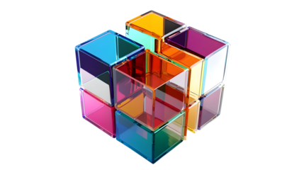 geometric 3d cube, abstract modern design, minimalistic shape, Transparent Background PNG