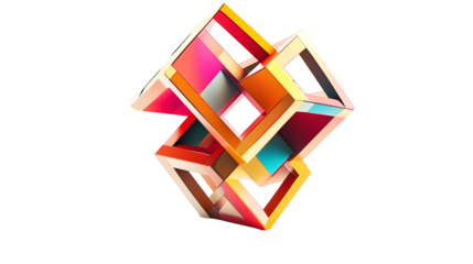 geometric 3d cube, abstract modern design, minimalistic shape, Transparent Background PNG
