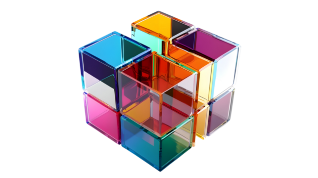 geometric 3d cube, abstract modern design, minimalistic shape, Transparent Background PNG
