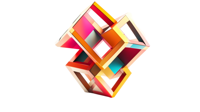 geometric 3d cube, abstract modern design, minimalistic shape, Transparent Background PNG