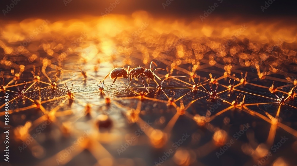 Aufkleber two ants interacting on a connected network of lines and dots