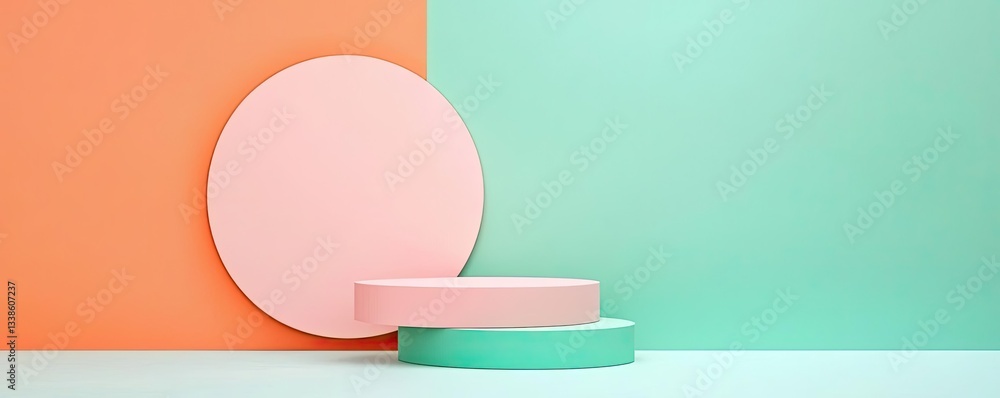 Poster surrealist art abstract background concept. minimalistic geometric shapes on colorful backgrounds fo