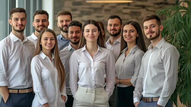 In a modern office, a diverse team of talented professionals in smart casual attire collaborates effectively, demonstrating teamwork and commitment to fostering innovation in business and technology
