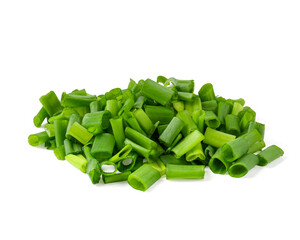 Pile of fresh chopped green onion isolated on white