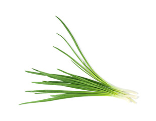 Fresh green onions isolated on white, top view