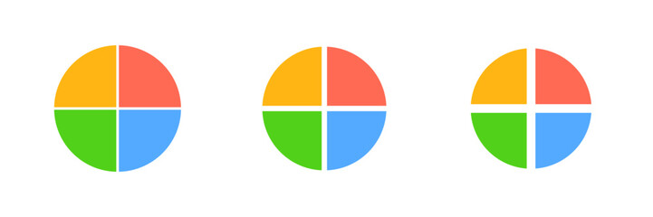 Fototapeta premium Three circular symbols divided into four quadrants, each quadrant filled with a different vibrant color.