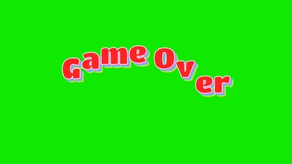 Quirky animation of text Game over on
green screen. 3D render.