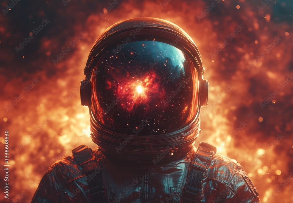 Canvas Prints an astronaut's helmet with the reflection of a colorful bright nebula within it.