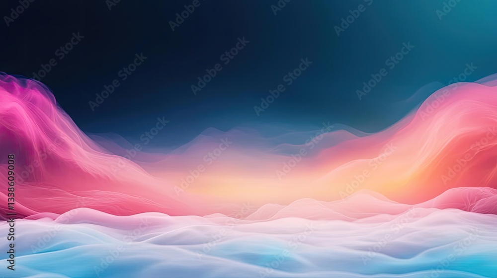 Poster Sunset landscape abstract background idea. A vibrant and colorful abstract landscape with smooth, flowing shapes and gradients.