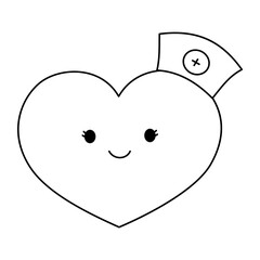 Heart nurse cap doodle outline