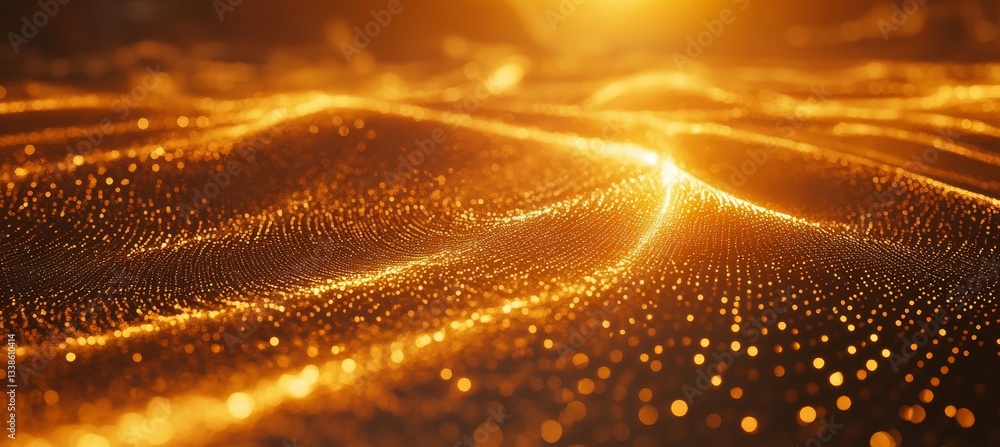 Poster abstract golden web of light a network of points and lines creating a dynamic wavy pattern