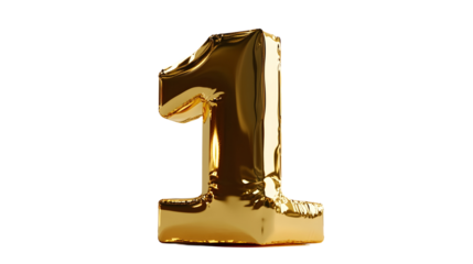 Golden number "1" in bold typography, shiny and elegant, 3D rendered, Transparent Background PNG