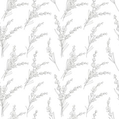 Floral seamless pattern with Lavender. Lavender background. Eco background. Lavender  hand drawn line art design. Elegant seamless background minimalist style