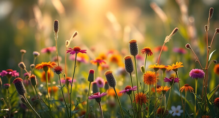 flowers and a number of bird on summer nature background