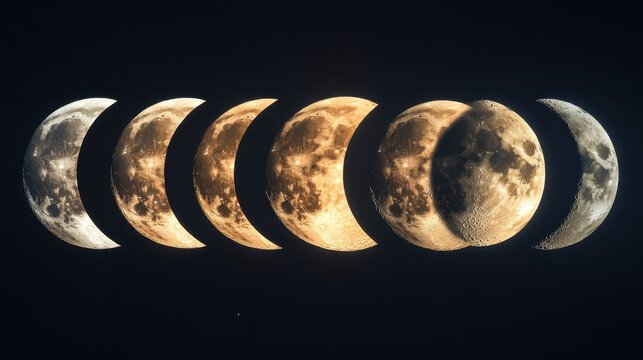 Captivating Lunar Progression Series Showing the Moon Phases Against a Dark Sky Celestial Symphony