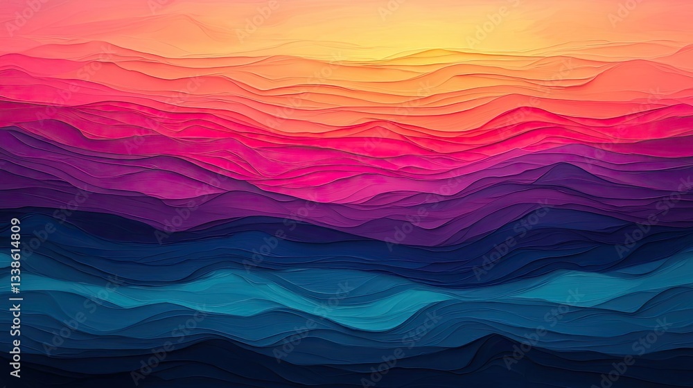 Poster Sunset landscape abstract background idea. Colorful abstract waves creating a vibrant and dynamic visual display.