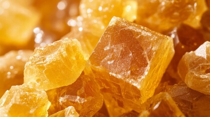 Golden Brown Sugar Crystals Close Up View