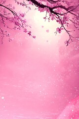 Obraz premium Romantic Pink Sky, Cherry Blossom Tree Branches Silhouette, Spring Background With Copy Space