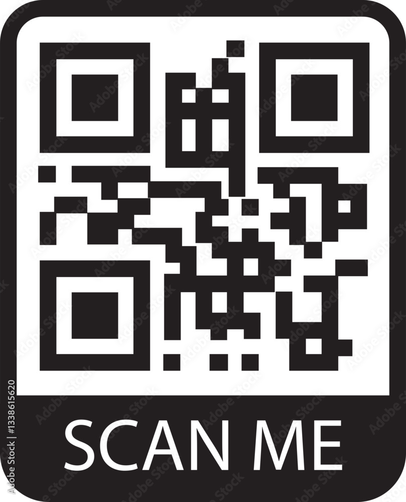 Poster qr code scan black icon. scan me text vector. smartphone usage. electronic, barcode, digital technol