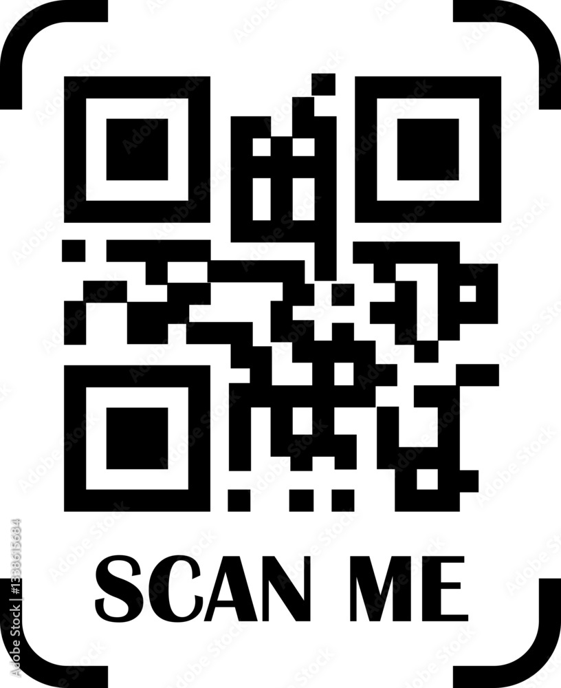Poster qr code scan black icon. scan me text vector. smartphone usage. electronic, barcode, digital technol