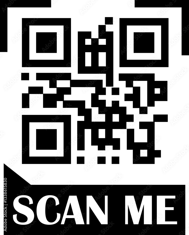 Poster qr code scan black icon. scan me text vector. smartphone usage. electronic, barcode, digital technol